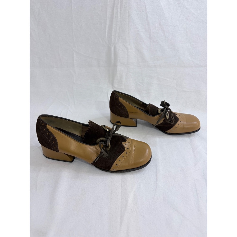 Miss Sixty Vintage Two‎ Tone Block Heel Mary Jane Wingtip Brown Suede Leather 8M